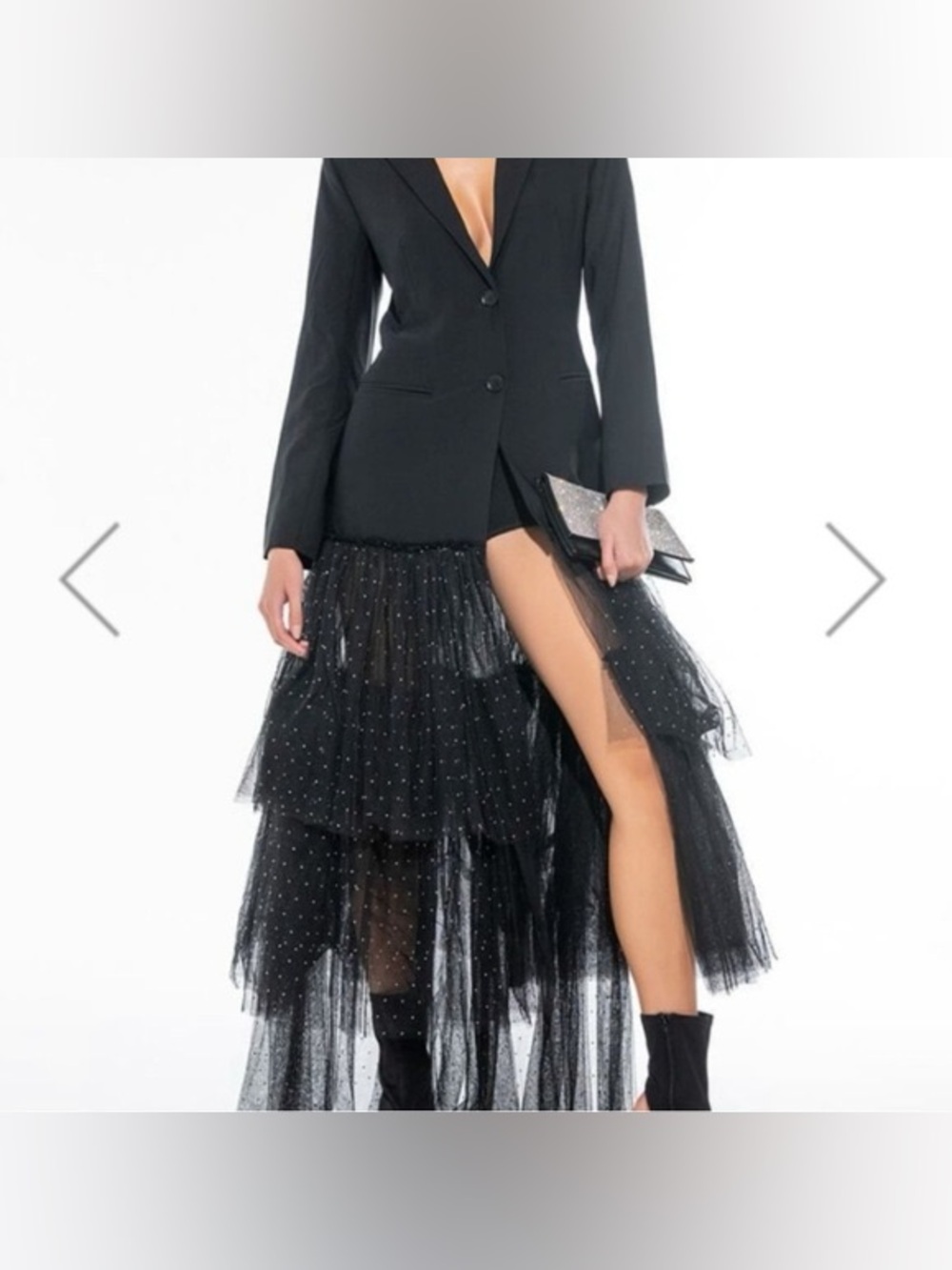 Akira Black Blazer Dress With Rhinestone Embellished Tulle And Netting Bottom XL